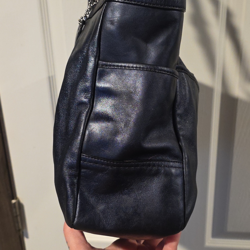 Coach Gallery East West Leather Tote Bag In Metallic Blue. - Picture 4 of 8